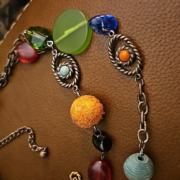 CHICO'S Bronze Whimsical Multicolor Rainbow Artsy Beaded Chain Necklace - Picture 4 of 8